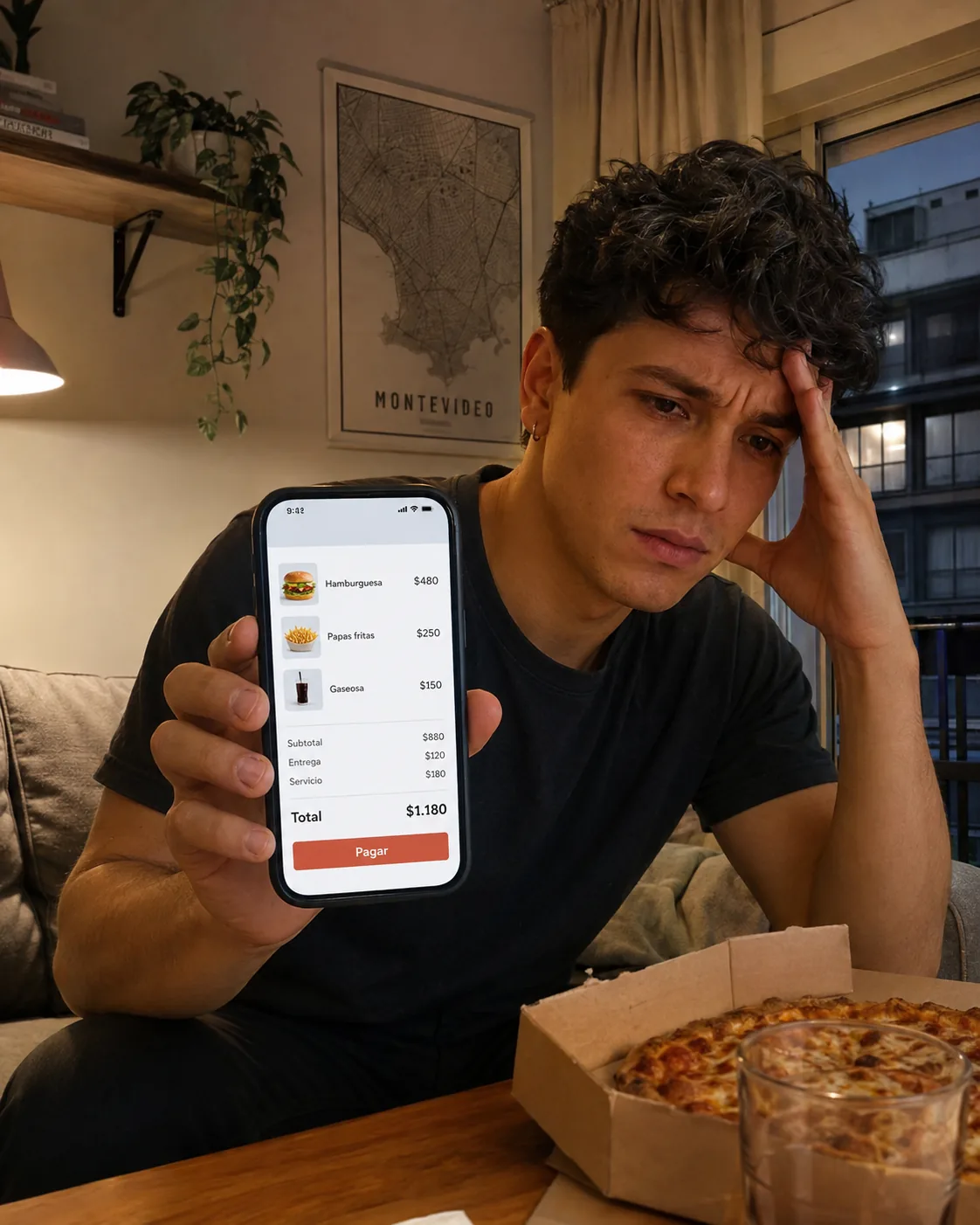 Persona preocupada por el costo del delivery