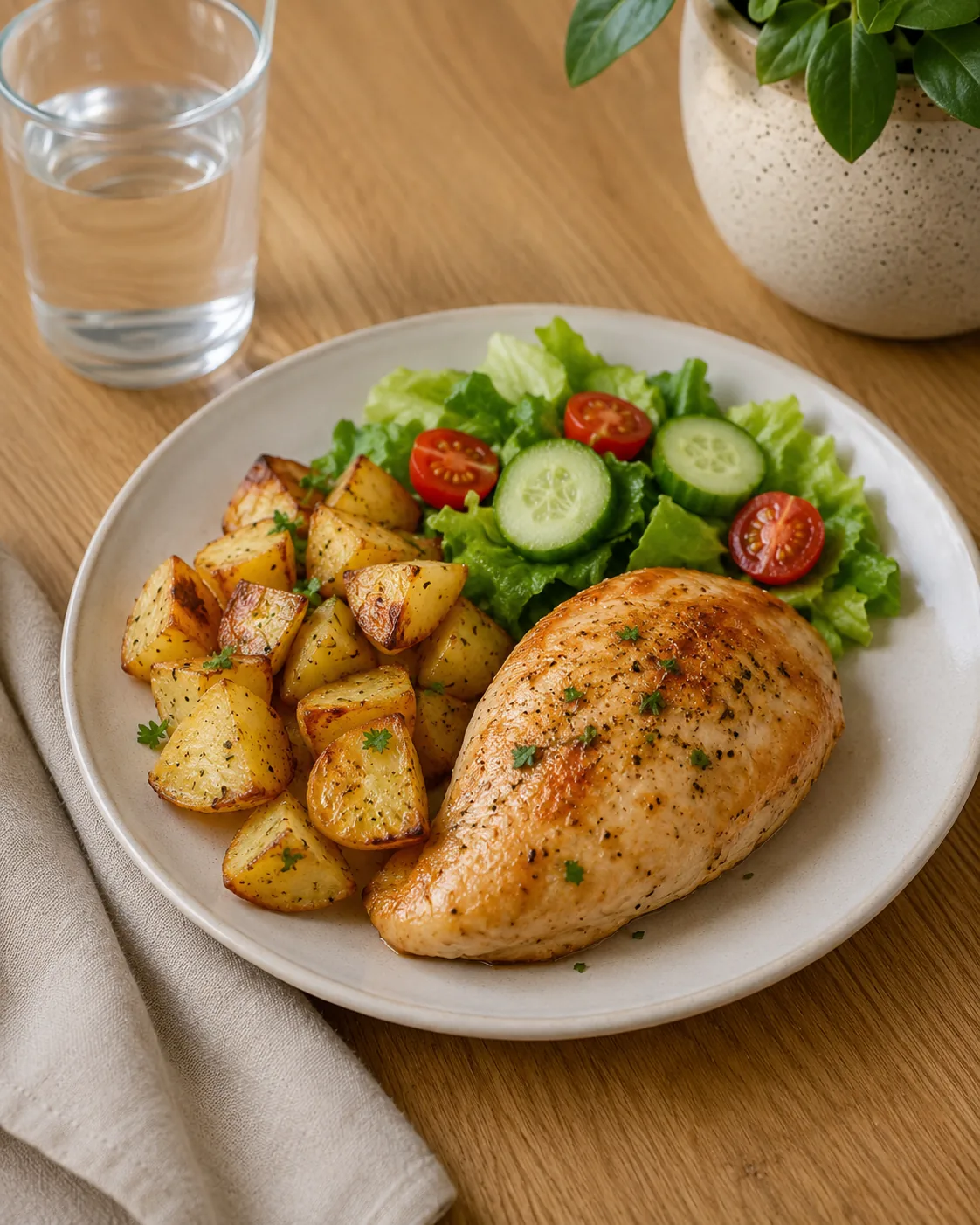 Pollo con papas y ensalada